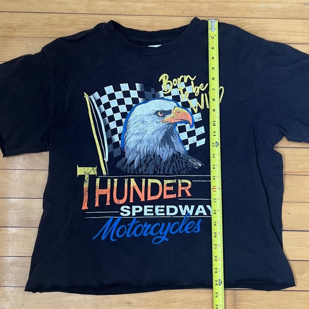 Princess Polly Thunder Speedway Motorcycles Graphic Tee Black Raw Hem Size 6 - Picture 4 of 8